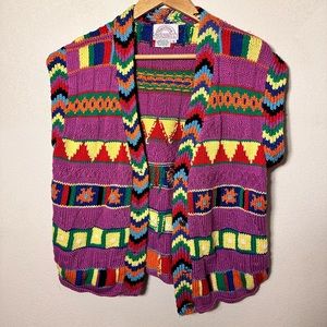 Vintage Traditional Trading Co Women’s Sweater Vest Colorful Button V Neck Small
